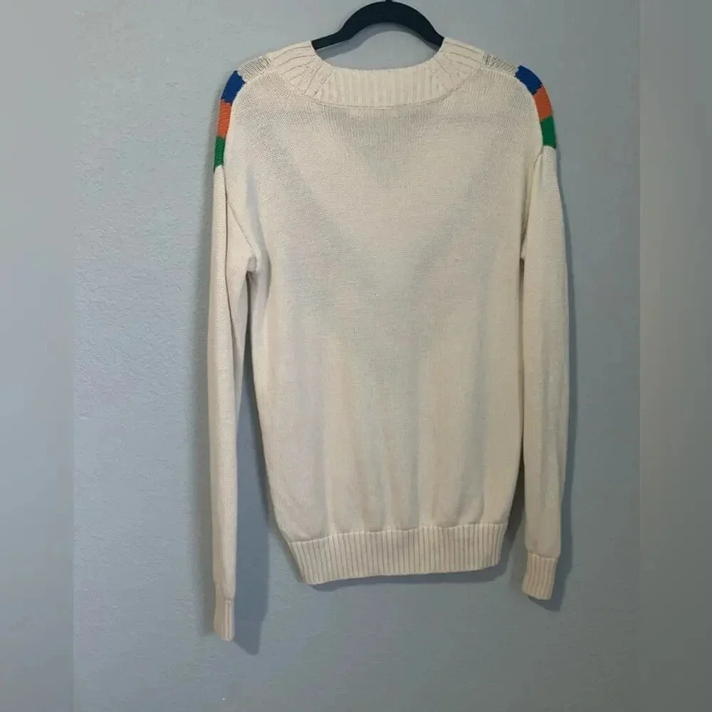 Tory Burch Colorful Striped Merino Wool V Neck Colorful Sweater- XXS - Picture 5 of 8